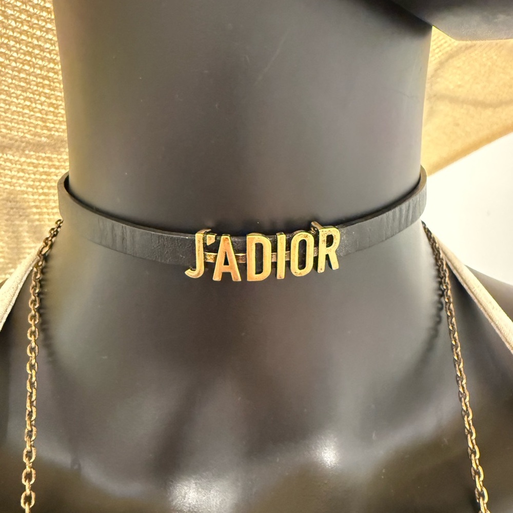 Christian Dior J’ADIOR Leather Choker Bracelet Gold Logo Convertible Rare - Picture 5 of 11